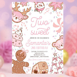 2つの甘い女の子クリスマスクッキー2nd誕生日パーティー 招待状