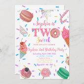 2つの甘い女の子ドナッツピンクのデザート2nd誕生日 招待状 (正面/裏面)