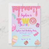 2つの甘い女の子ドナッツピンクキャンディ2nd誕生日 招待状 (正面)