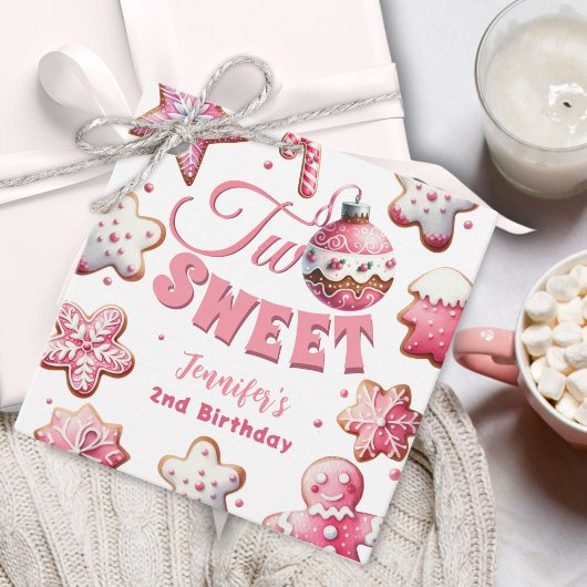 2つの甘い女の子ピンクのクッキーのクリスマス2番目の誕生日 フェイバータグ