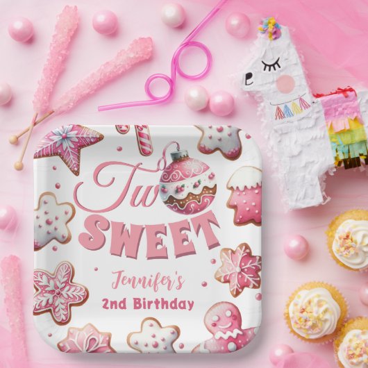 2つの甘い女の子ピンクのクッキーのクリスマス2番目の誕生日 ペーパープレート (パーティー)
