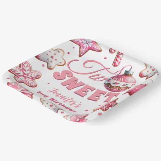 2つの甘い女の子ピンクのクッキーのクリスマス2番目の誕生日 ペーパープレート (傾斜あり)