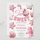 2つの甘い女の子ピンクのクッキーのクリスマス2番目の誕生日 招待状 (正面)