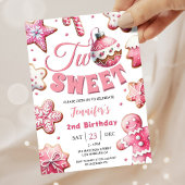 2つの甘い女の子ピンクのクッキーのクリスマス2番目の誕生日 招待状