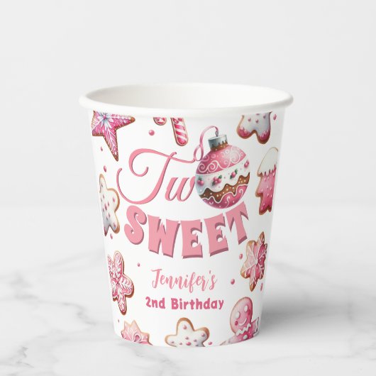 2つの甘い女の子ピンクのクッキーのクリスマス2番目の誕生日 紙コップ (正面)