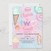 2つの甘い女の子2番目、2番目の誕生日の招待。 招待状 (正面)