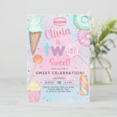 2つの甘い女の子2番目、2番目の誕生日の招待。 招待状 (スタンド正面)
