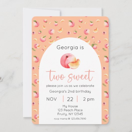 2つの甘い桃2nd誕生日の写真 招待状 (正面)