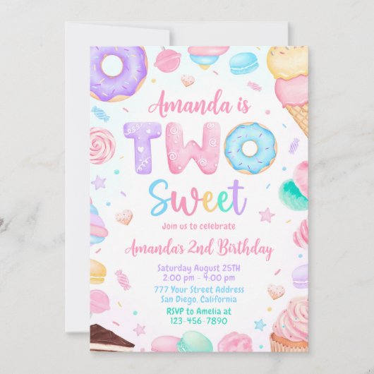 2つの甘い誕生日招待状、2ndバースデーガール2 招待状 (正面)