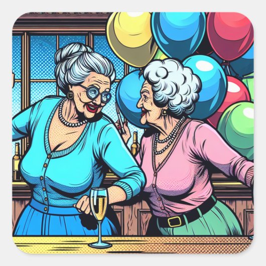 2つの甘い高齢者レディースアットアザバー踊り誕生日 スクエアシール (正面)