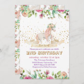 2つの甘い魔法のユニコーン赤ちゃん女の子2nd誕生日 招待状 (正面/裏面)