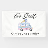 2つの甘い2番目の誕生日アイスクリームトラック 横断幕 (横)