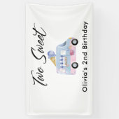 2つの甘い2番目の誕生日アイスクリームトラック 横断幕 (縦)