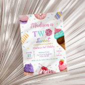 2つの甘い2番目の誕生日アイスクリーム、ドーナツパーティー 招待状