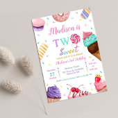 2つの甘い2番目の誕生日アイスクリーム、ドーナツパーティー 招待状