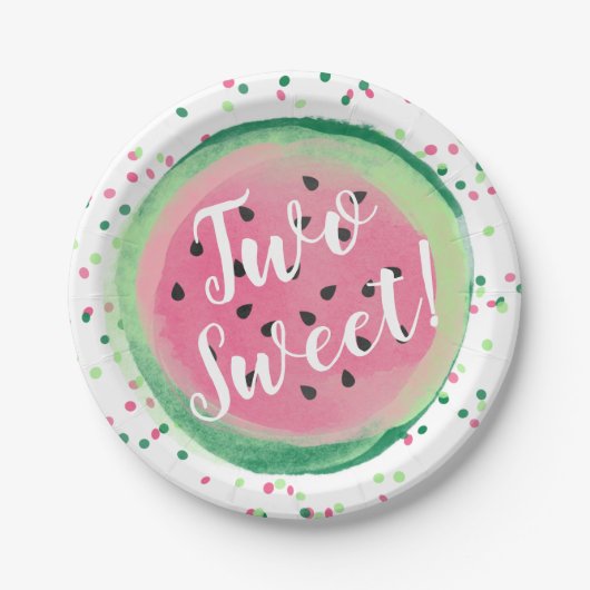 2つの甘い2番目の誕生日スイカパーティー ペーパープレート (正面)