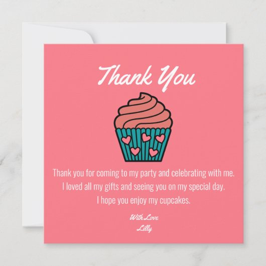 2つの甘い2番目の誕生日テーマピンクカップケーキガール サンキューカード (正面)
