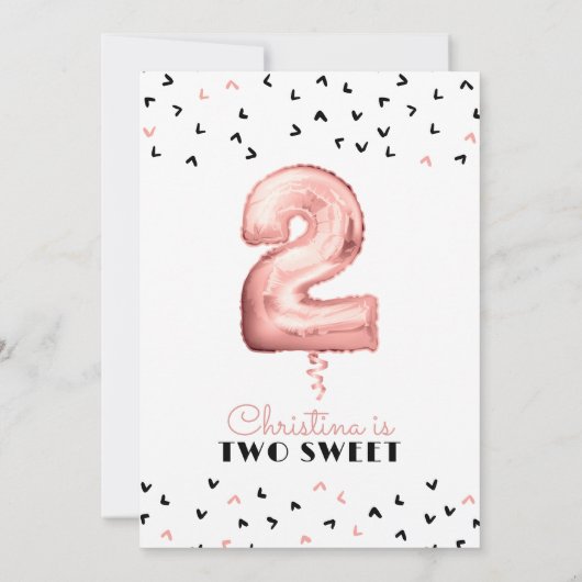 2つの甘い2番目の誕生日パーティーかわいいバルーン写真 招待状 (裏面)
