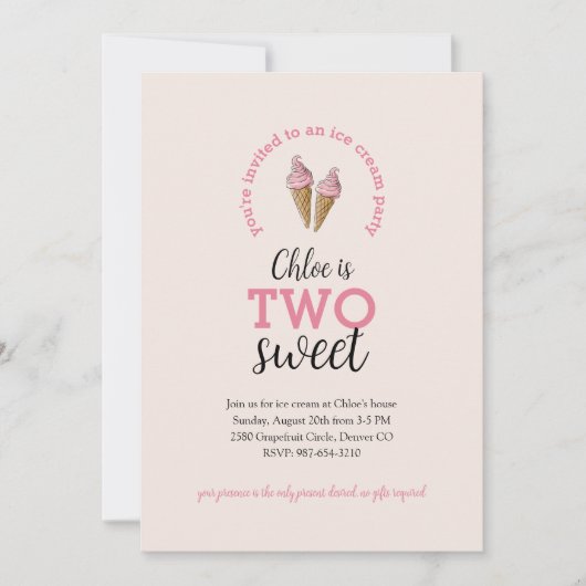 2つの甘い2番目の誕生日パーティーの招待 招待状 (正面)