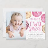 2つの甘い |ドーナツの2回目の誕生日パーティー写真 招待状 (正面)