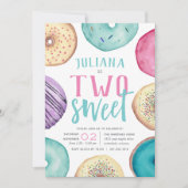 2つの甘い |ドーナツ誕生日パーティー 招待状 (正面)