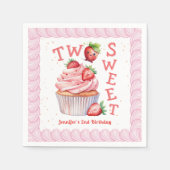 2つの甘い!ピンクガールストロベリーセカンドバースデー スタンダードカクテルナプキン (正面)