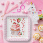 2つの甘い!ピンクガールストロベリーセカンドバースデー ペーパープレート (パーティー)