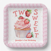 2つの甘い!ピンクガールストロベリーセカンドバースデー ペーパープレート (正面)
