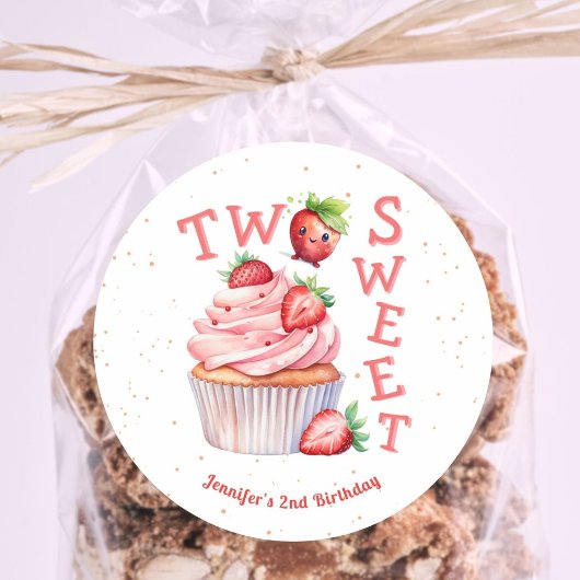 2つの甘い!ピンクガールストロベリーセカンドバースデー ラウンドシール