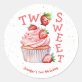 2つの甘い!ピンクガールストロベリーセカンドバースデー ラウンドシール (正面)