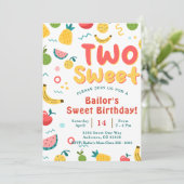 2つの甘い |フルーツパーティー誕生日招待状 招待状 (スタンド正面)