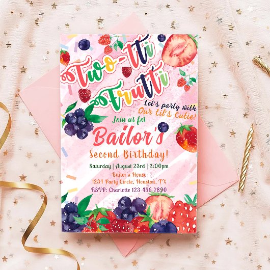 2つの甘い |フルーツパーティー誕生日 招待状