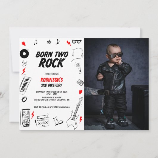 2つの生まれロックロックスター2nd誕生日フォト 招待状 (正面)