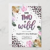 2つの生まれBeワイルドジャングルヒョウ印刷誕生日 招待状 (正面)