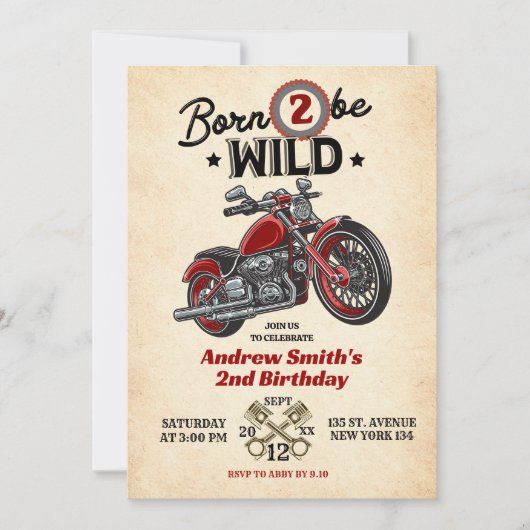 2つの生まれBeワイルドバイク2ndバースデーボーイ 招待状 (正面)