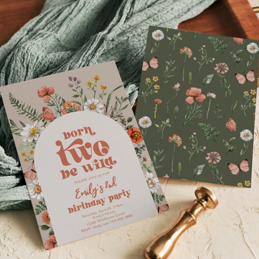 2つの生まれBeワイルドワイルドフラワー招待状 招待状