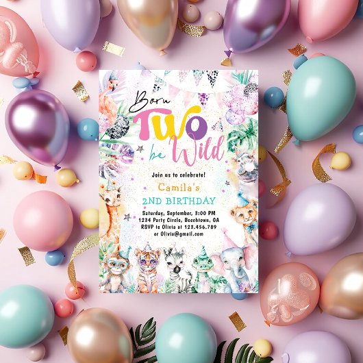 2つの生まれBe野生のトロピカルサファリアニマルズ誕生日 招待状