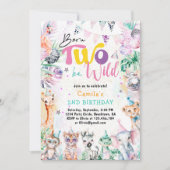 2つの生まれBe野生のトロピカルサファリアニマルズ誕生日 招待状 (正面)