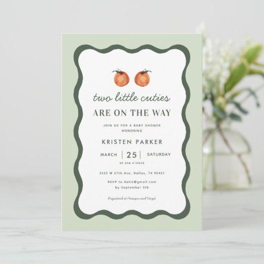 2つの男女兼用かわいこちゃんツインズベビーシャワー 招待状 (スタンド正面)