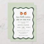 2つの男女兼用かわいこちゃんツインズベビーシャワー 招待状 (正面/裏面)