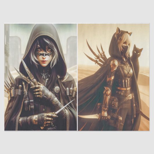 2つの画像を切り離してブラックの女性戦士 薄葉紙 (正面)