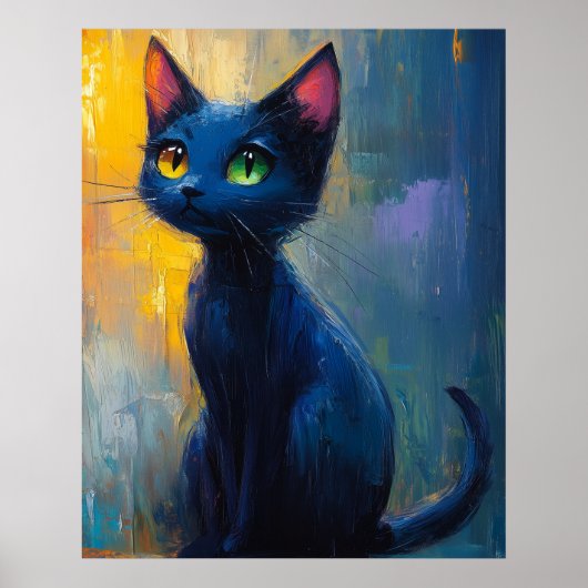 2つの異なる目の色の可愛い黒猫 ポスター (正面)