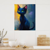 2つの異なる目の色の可愛い黒猫 ポスター (キッチン)
