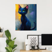 2つの異なる目の色の可愛い黒猫 ポスター (ホームオフィス)