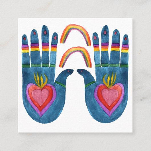 2つの癒しの手の虹 スクエア名刺 (正面)