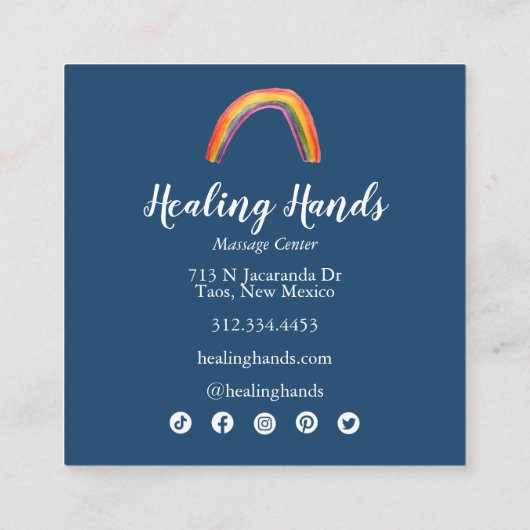2つの癒しの手レインボウのソーシャルメディアのアイコン スクエア名刺 (裏面)
