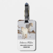 2つの白いアイスランドの馬 ラゲッジタグ (裏面縦)