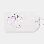 2つの白いハートが絡み合った – 司教パープル ギフトタグ (正面(横))