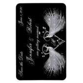 2つの白いピーコックとハートモノグラムマグネット マグネット (縦)