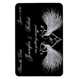 2つの白いピーコックとハートモノグラムマグネット マグネット